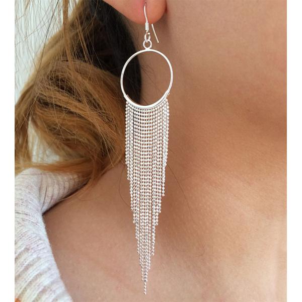 990 стерлинговых серебряных серег падения Tassel 0.19oz серег 7.1cm ювелирных изделий длинных