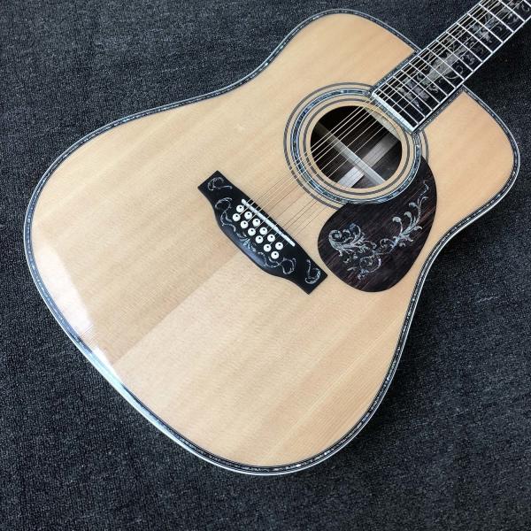 Custom 12 Strings Solid Spruce Top 41 Inch Dreadnought Deluxe Abalone Binding Acoustic Guitar Umbrella Logo on Headstock
