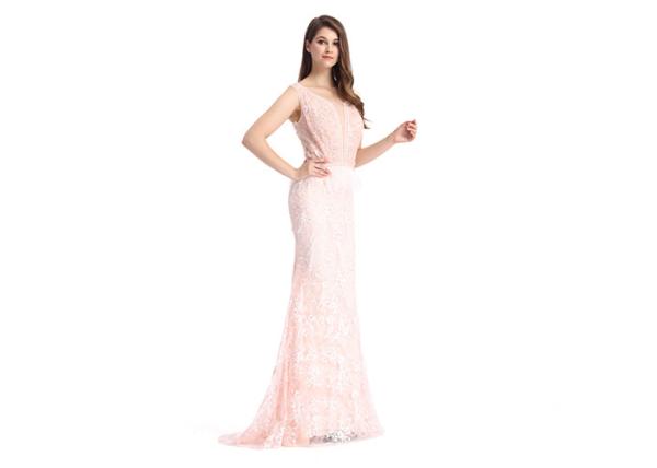 Embroidery Beading Pink Long Evening Dresses , Ladies Long Evening Dresses With Pinion