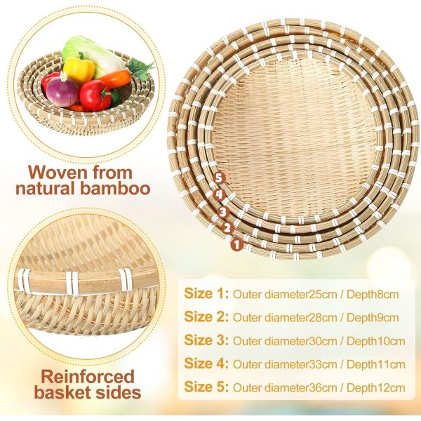 Bamboo Sieve Round Baskets Woven Storage Baskets Woven Tray Fruit Rattan Tray Fruit Natural Bamboo Colander Weaving Sieve Vegetable Food