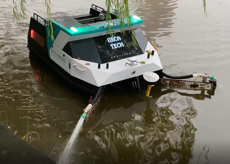 TITAN Motorized Lake Weed Cutter Boat Urban Rivers Trash Robot