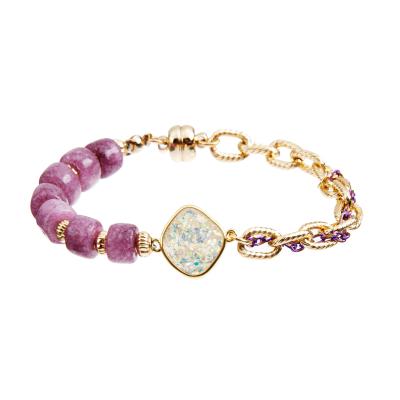 bracelet en pierre 6*8mm perlé extensible avec la chaîne plaquée par or