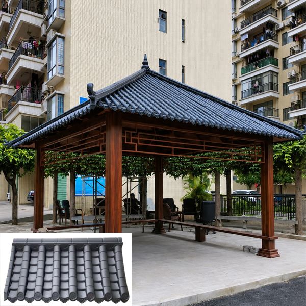 Traditional Chinese Roofing Design Weather-Resistant PP Plastic Roofing Shingle Easy Install Roof Sheet for Hotels Parks Villas