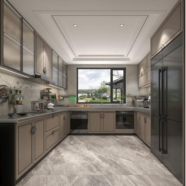 Новый китайский стиль Тиковый деревянный зерно кухонный шкаф У-образные кухонные блоки