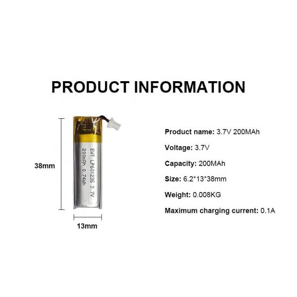 601235 Lithium Polymer Battery 300mAh 400mAh 3.7V 200mAh LiPo Battery
