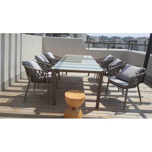 Power Coated Frame Finish Hotel Outdoor Rope Woven Dining Chair for Al Fresco Dining
