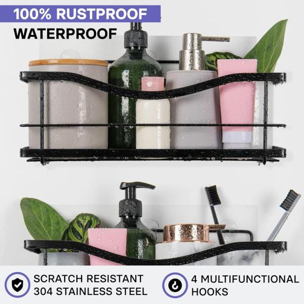 Scratch Resistant Stainless Steel Multifunctional Hooks Adhesive Shower Organizer for Kitchen and Bathroom