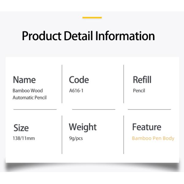 Escola de bambú de madera lápiz de prensa automática Eco amigable lápiz con clip de acero