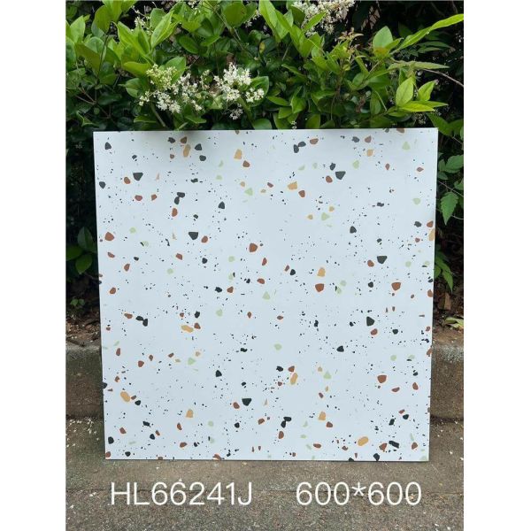 Antibacterial and Durable White 600x600mm Indoor Floor Terrazzo Ceramic Tiles For Kitchen