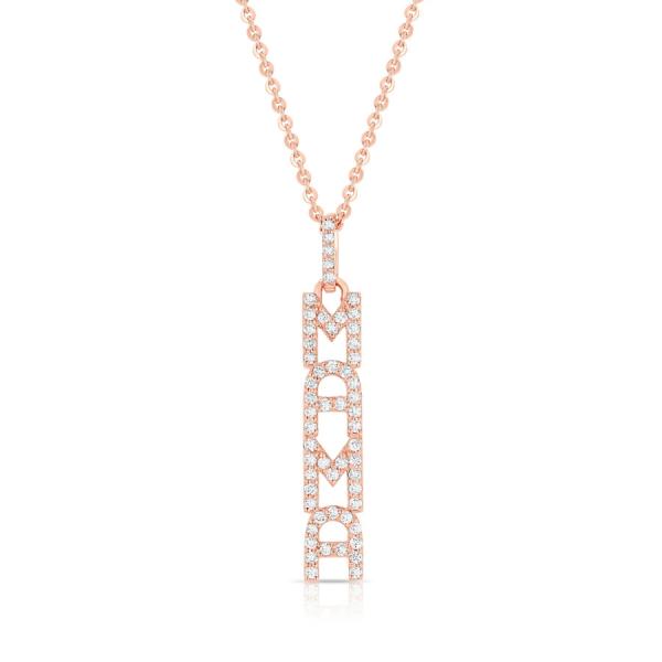 Elegant 925 Sterling Silver 14K Gold MAMA Floating Long Pendant Necklace