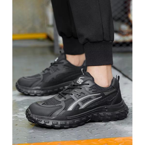 Zapatos de seguridad cómodos Transpirables PU Tejido Volador Zapatos de trabajo Puntera de acero Antigolpes Suela de EVA Entresuela de Kevlar Anti-pinchazos