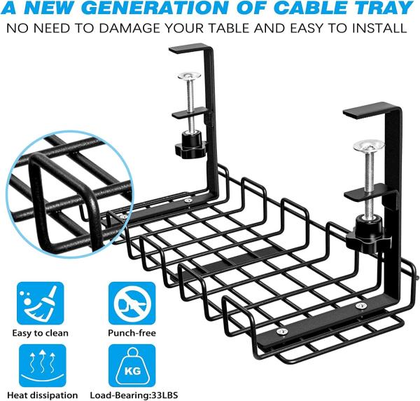 Under Desk Cable Management Made Easy Bolt Inserting Wire Organizer with Iron Fabric