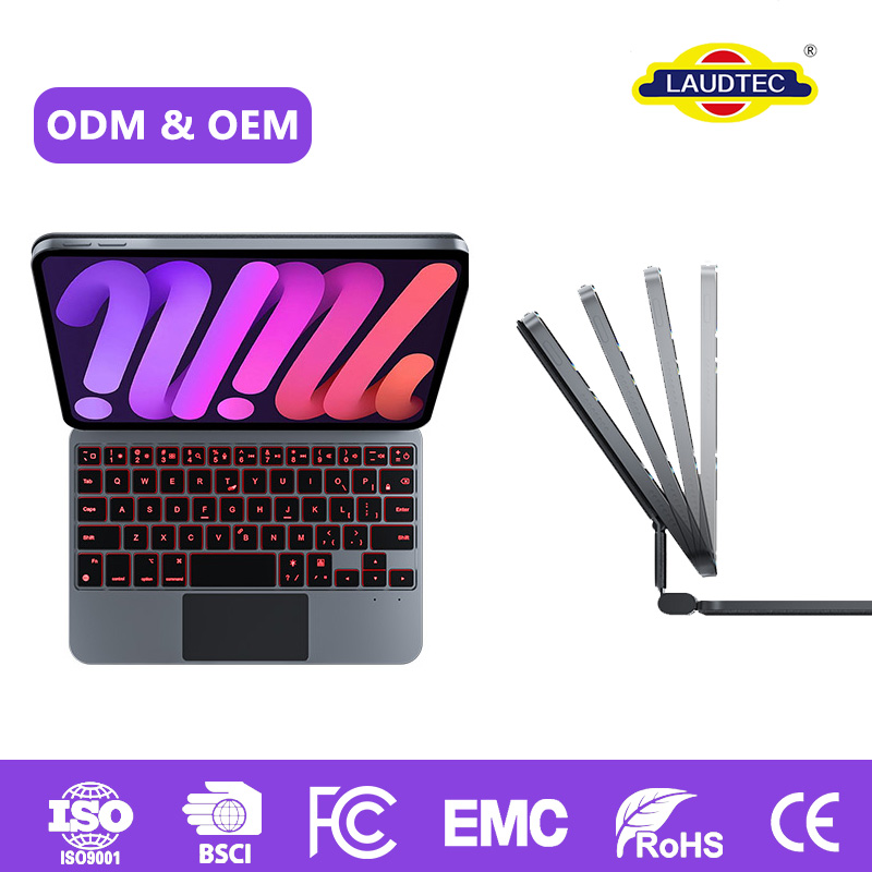 Wireless BT RGB Backlit Keyboard case with Touchpad for iPad Mini Rechargeable Keyboard Cover with Multi-Touch Trackpad  OEM ODM