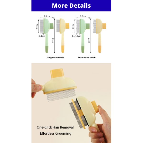 Pet Hair Removal Comb Flea Comb Self-cleaning With Release Button Easy Grooming For Cats Dogs.