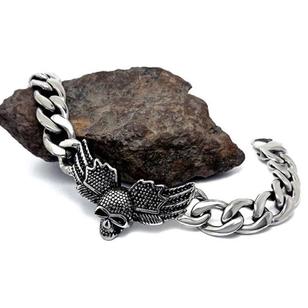 Men's Skull Stainless Steel Curb Chain Bracelet Punk Rock Style (JCE455)