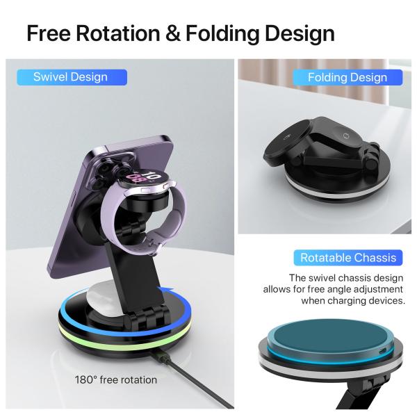 Многофункциональное RGB световое портативное беспроводное зарядное устройство для телефона Apple Watch