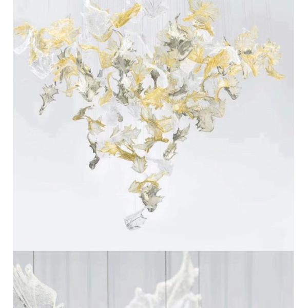 Vidrio de arte de ámbar claro Hojas de candelabros Decoración del vestíbulo Gran vestíbulo Gran hotel candelabros Decoración de candelabros de hojas de arce