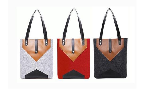 33*36 Cm Felt Leather Bag , Lightweight Easy Carrying Felt And Leather Bag