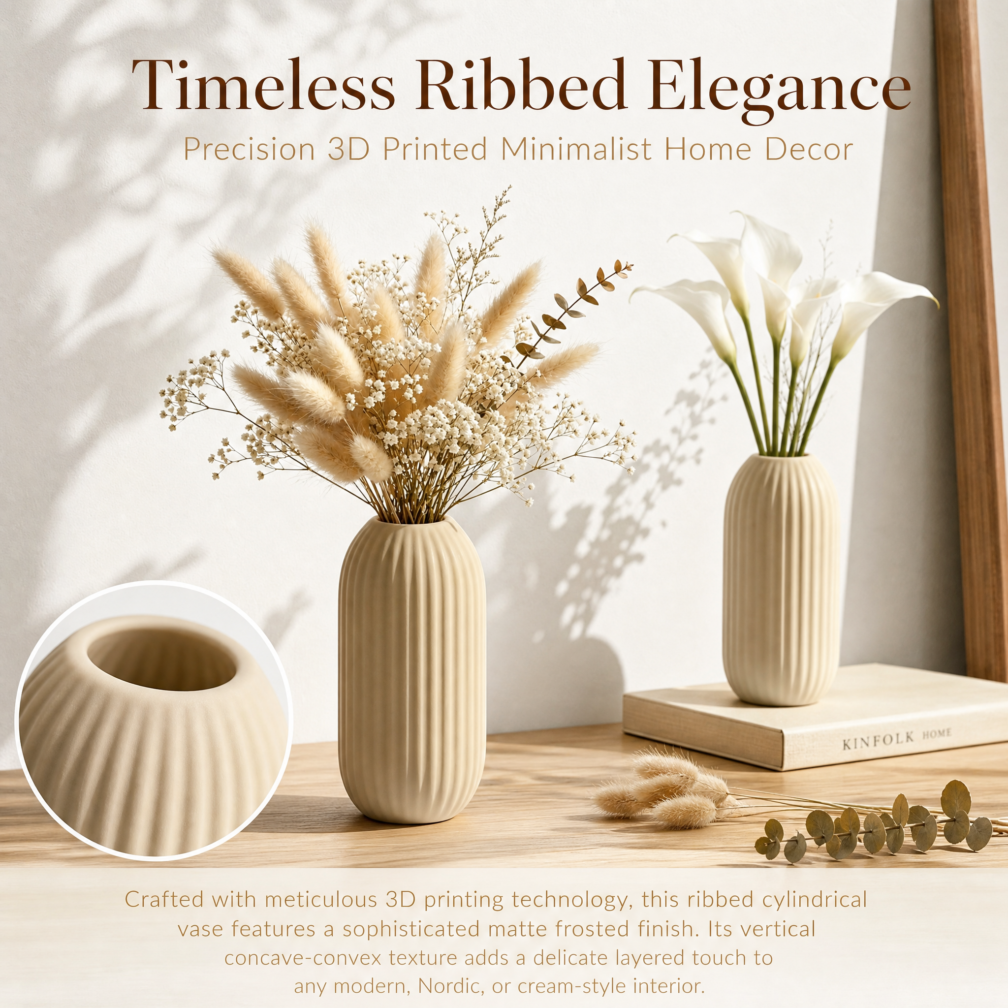 Nordic Matte 3d Printed House Decor Living Room Straight 3d Print Flower Vase