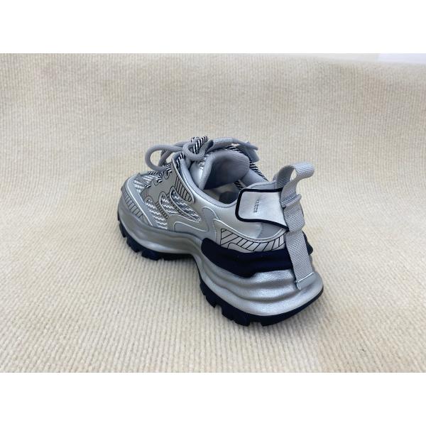 Fashion Comfort Sneakers With Mesh Upper Authentic Leather And Lacing Silver