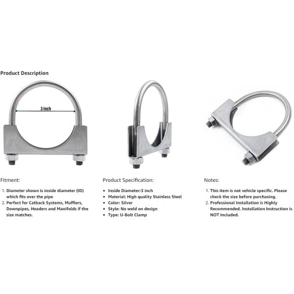 Шумоглушитель нержавеющей стали/струбцина болта дюйма u вытыхания 3
