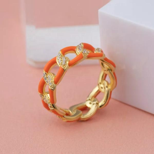 925 Sterling Silver Twist Ring Gold Plated Enamel Women'S Engagement Bands