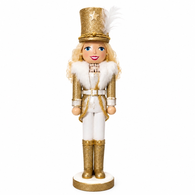 Custom Gold White Female Soldier Nutcracker