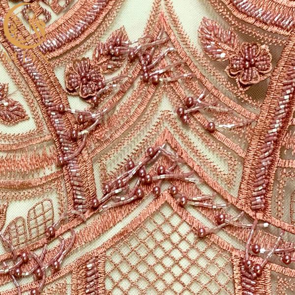 Embroidery Pink 3D Beaded Fabric Sequin Lace For Women Dress