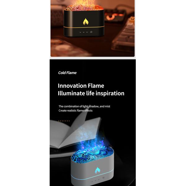 Portable Fire Flame Lava Crack Design Aroma Humidifier with Color Changing Light
