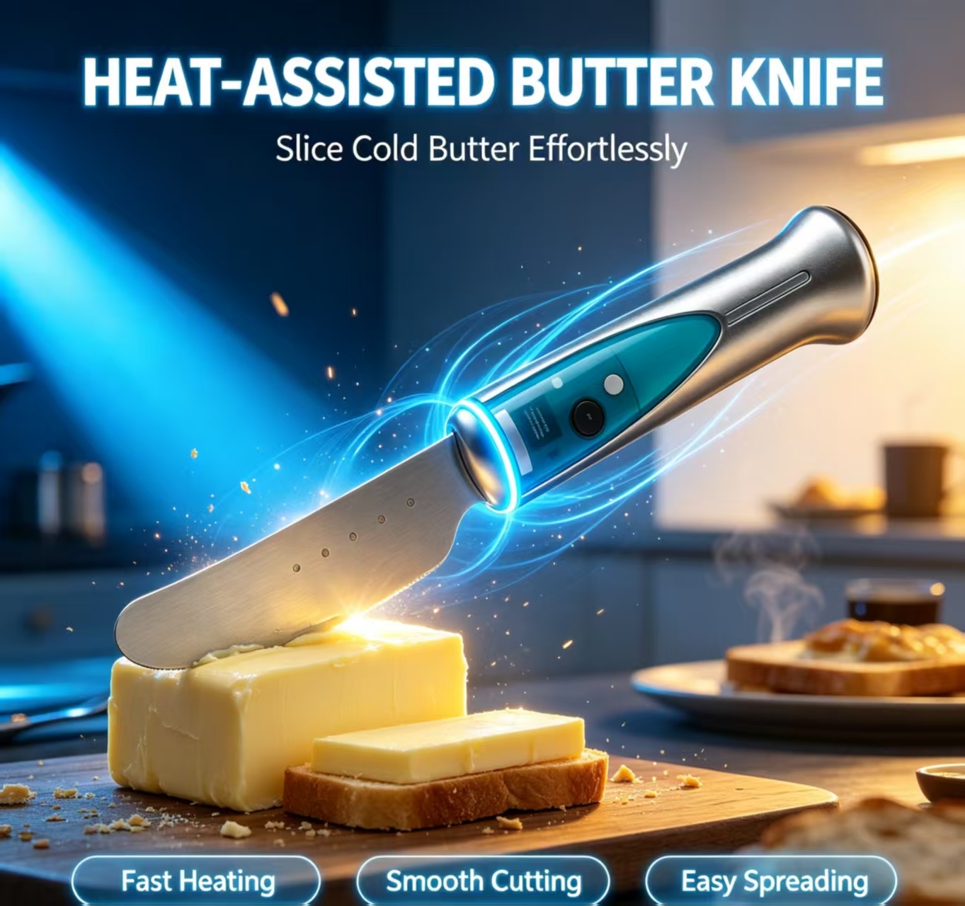 Safe Waterproof Heated Butter Knife, Touch Sensing Design Stainless Steel