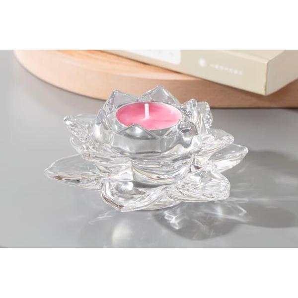Clear Crystal Glass Lotus Flower Tealight Candle Holder Lead Free 5.6cm Height