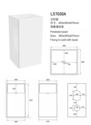 Square Floor Standing Bathroom Sinks , Ceramic Bathroom Sink Size 465*465*870mm