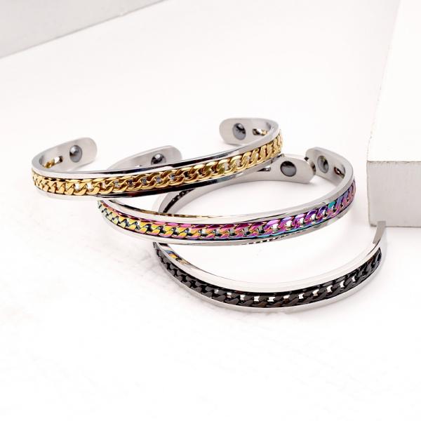 Inspirational titanium steel bracelet magnet health care color chain Seiko C-shaped opening OEM logo words bracelet