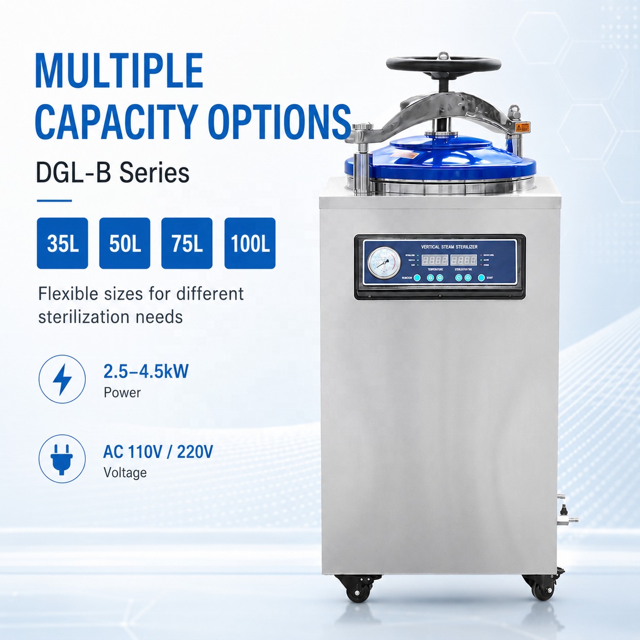 Cenlee Sample Preparation Lab Vertical Steam Sterilizer 116-134°C Microcomputer Control Stainless Steel Laboratory Autoclave