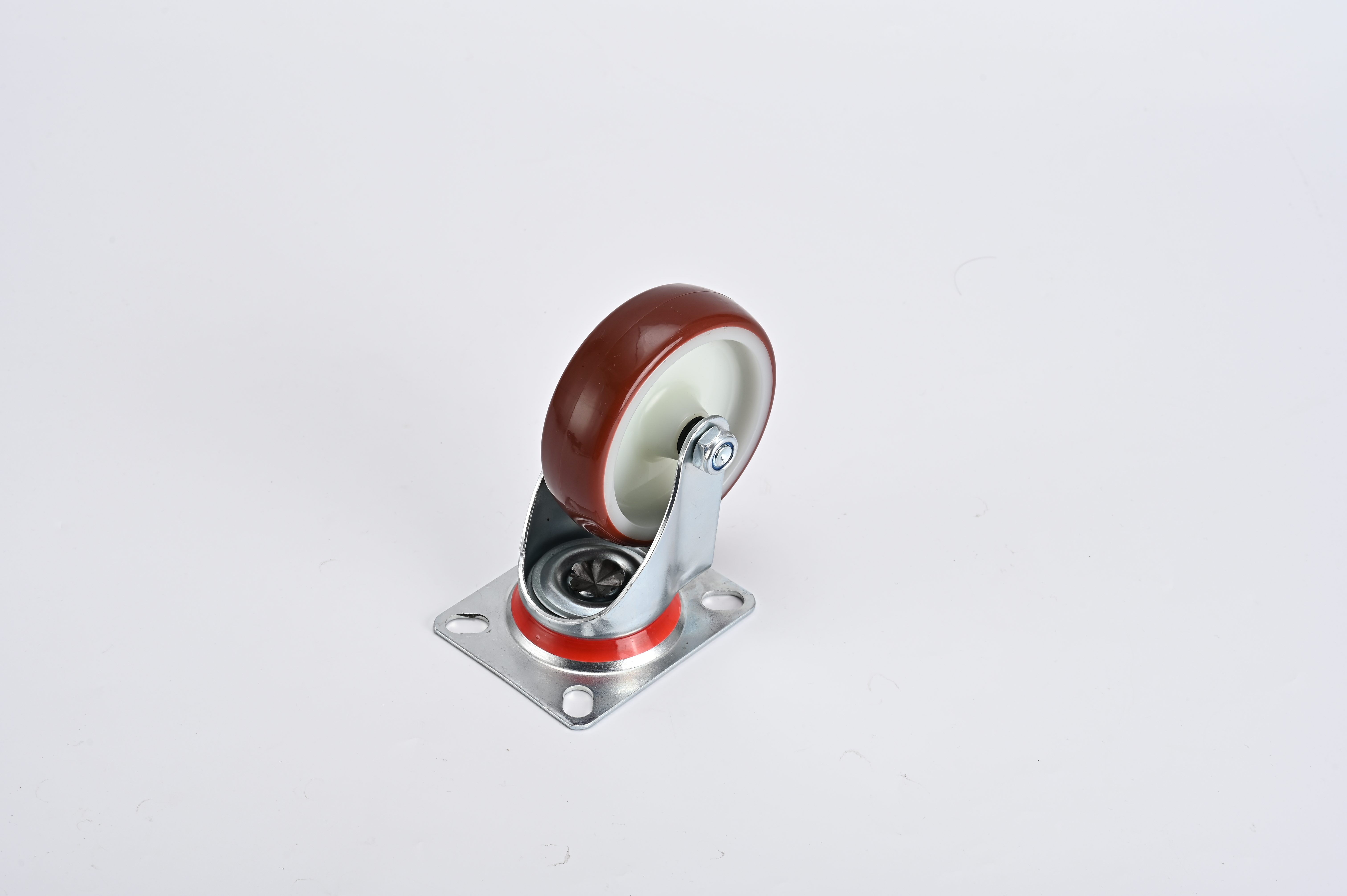 Europe Style 125mm Swivel Top Plate Red PU Casters Wheel With Roller Bearing