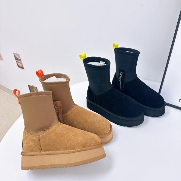 Slim Thick-Soled Pencil Boots Women'S New Winter Plus wool Thickened Snow Boots Women'S Outer Wear Cowhide Waterproof