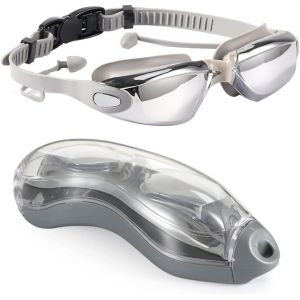 Adults Blue Silicone Swimming Goggles With Anti Fog Waterproof Mirror Coating PC