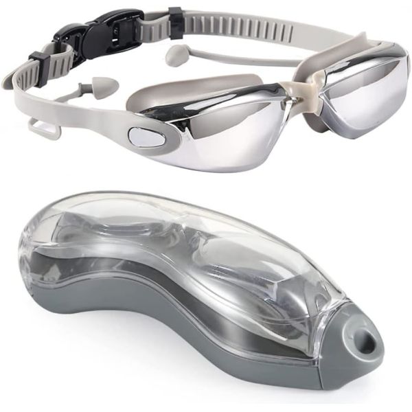 Adults Blue Silicone Swimming Goggles With Anti Fog Waterproof Mirror Coating PC Eyewear