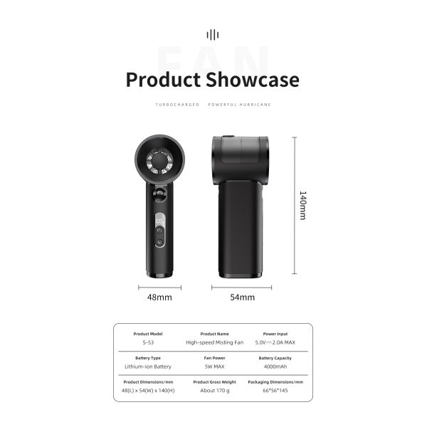 Cold Fan 4000mAh Rechargeable Mini Fan 7-Blade Outdoor Use