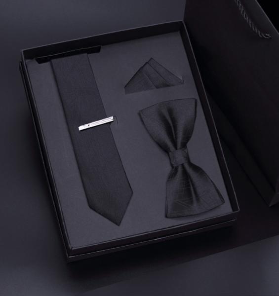 Custom Fashion High Quality Mens Red Necktie Tie Gift Set Hanky With Bowtie Clip Set
