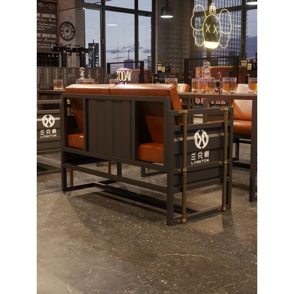 Durable Iron Frame Metal Bar Booth with Premium PU Leather and Customizable Colors for Industrial Bar Furniture