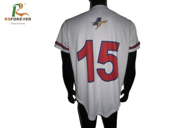 Full Printed White Slim Fit Baseball Jersey , Baseball Style Button Shirts With Numbers