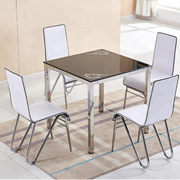 Stylish Glass Top Dining Room Table , Tempered Glass Top Dinette Sets square desktop dining table with stain steel leg