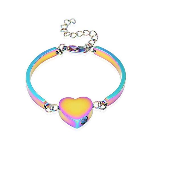 Adjustable Memorial Cremation Bracelet Rainbow Heart Urn Bangle For Ashes Keepsake