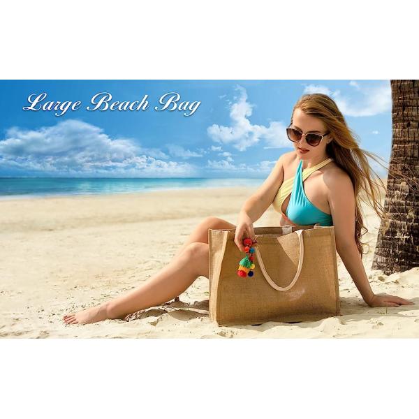 Beach Bag, Large Beach Bag For Women, Woven Straw Beach Tote Bag Waterproof, Weaving Swim Gym Shopping Travel Bag
