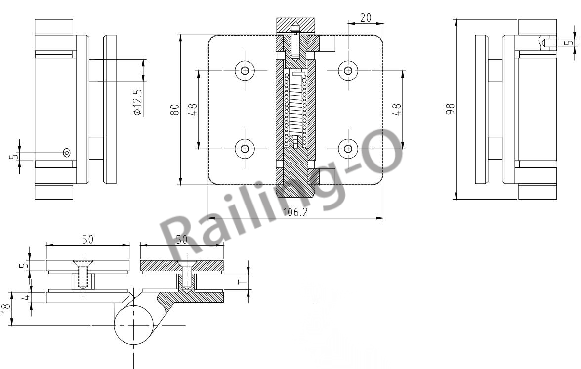 Double Glass Spring Hinge for Pool Fencing 8-12mm Panels 2205 Duplex Corrosion Resistant ROH005