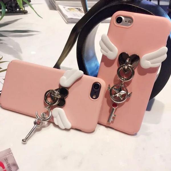 Soft TPU 3D Angel Wings Love Metal Buckle the Key Strap Back Cover Cell Phone Case For iPhone 7 6s Plus