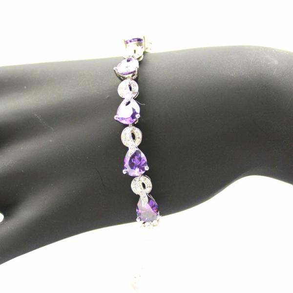 Sterling Silver Created Amethyst Clear CZ Diamonds Tennis Bracelet(B02PURPLE)