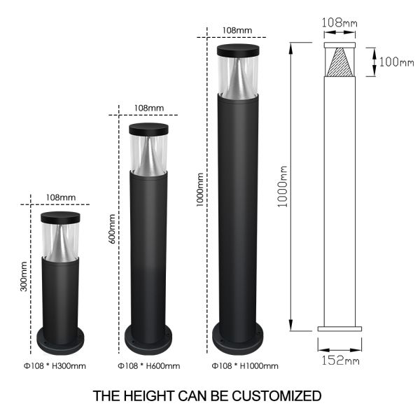 LED Lawn Light AC220V DC24V Bridgelux LED 3000K DIA108MM Premium Powder Coated  Aluminum For Outdoor Use