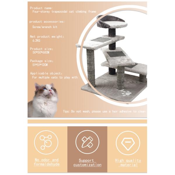 Design Rotary Ladder Gray Pet Cat Tree Tower with Wood Modern Cat Sisal Scratcher